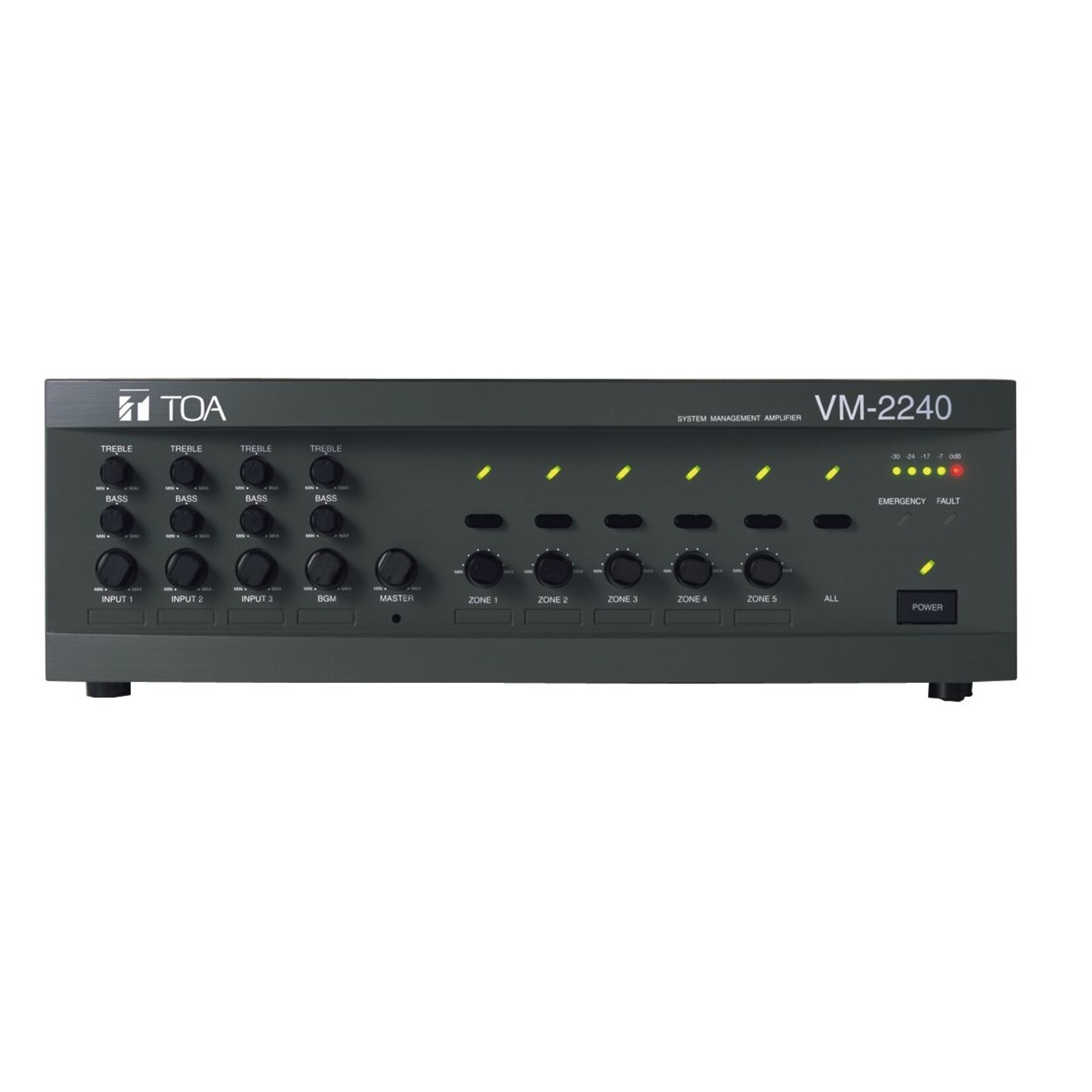 TOA Systeem mengversterker met 5 regel- en schakelbare uitgangen, 240-360 Watt / 100 Volt