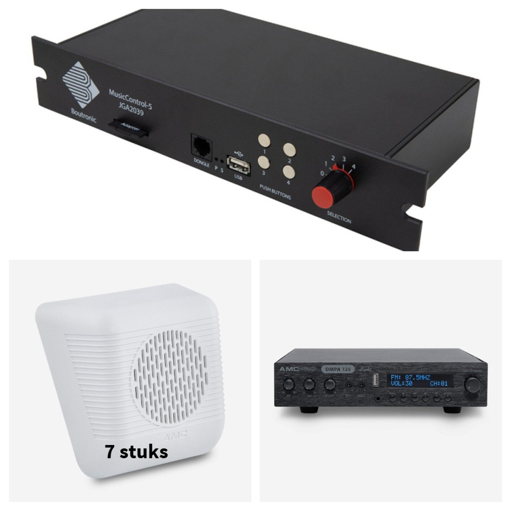 AMCPro Pauze-Alarm Pack L – 100V geluidsinstallatie met AMC DMPA60 & 5× W10 - Copy - Copy