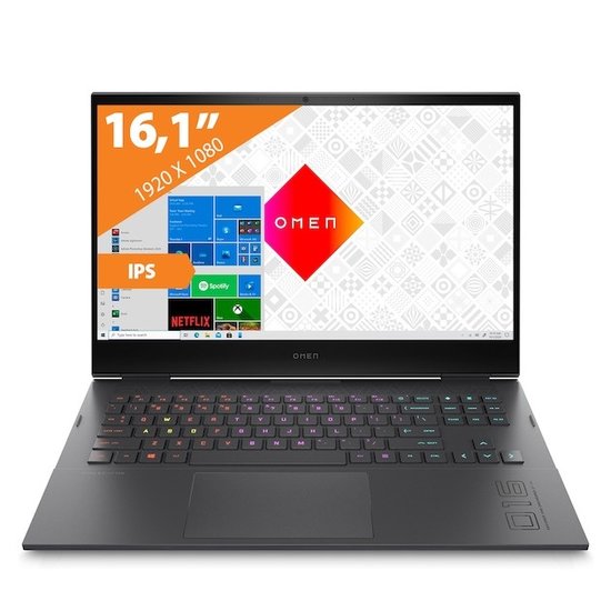 HP NBR 16.1" FHD AMD Ryzen 7 5800H 16G 1T SSD W10 NL Omen 16-c0100nd / Zwart / Ontsp / 8Gb RX6600M