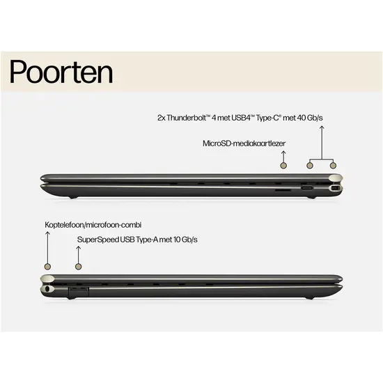 HP NBR 13.5" 3K2K PC i7-1355U 32G 1T SSD W11 NL TS Spectre x360 14-ef2150nd / Zwart / OLED / Ontsp / GMA