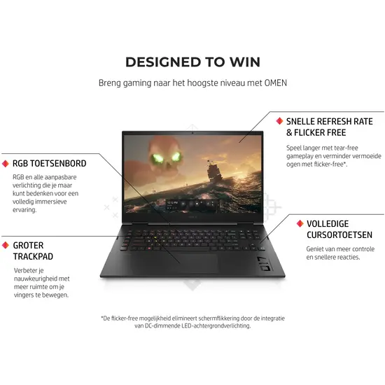 HP NBR 17.3" QHD PC i7-13700HX 16G 1T SSD W11 NL Omen 17-cm2630nd / Zwart / Ontsp / 8Gb RTX4070