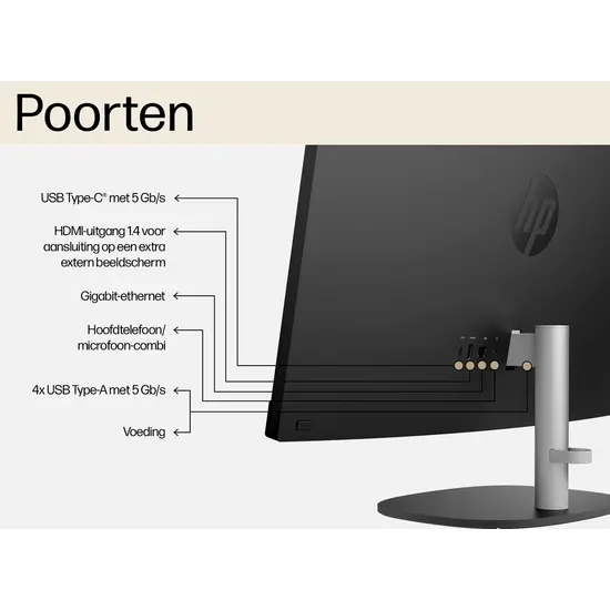 HP DTR 23.8" FHD AllinOne AI 24-cr2000nb Ultra 7-255U 32G 1T SSD W11 NL-F / Zwart / Ontsp / AMD