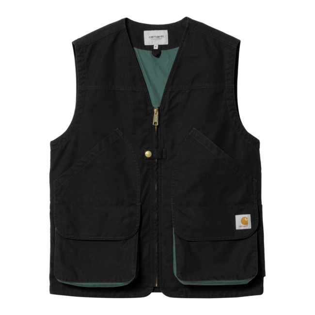Carhartt WIP Heston Vest - Black / Discovery Green / heavy stone wash