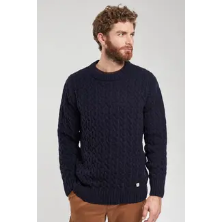 Les Signatures Cable Knit Jumper/Sweater With Crew Neck, Navy Knit Jumper  Mens