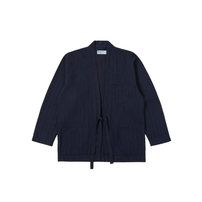 Universal Works Tie Front Jacket - Herringbone denim / Indigo