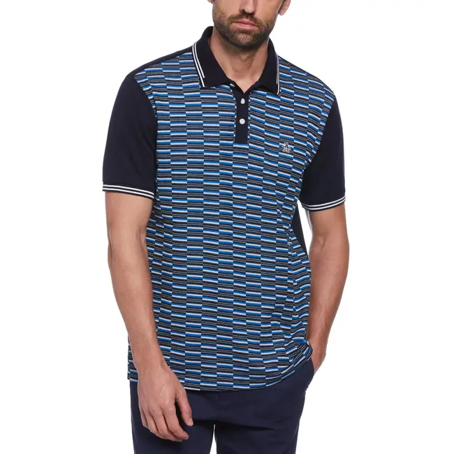 Original Penguin S/S Jacquard Front Interlock Polo - Dark Sapphire
