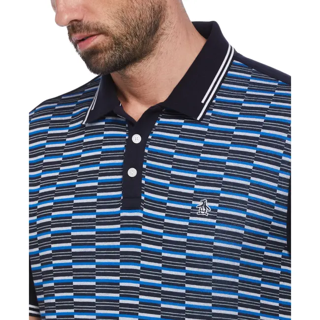 Original Penguin S/S Jacquard Front Interlock Polo - Dark Sapphire