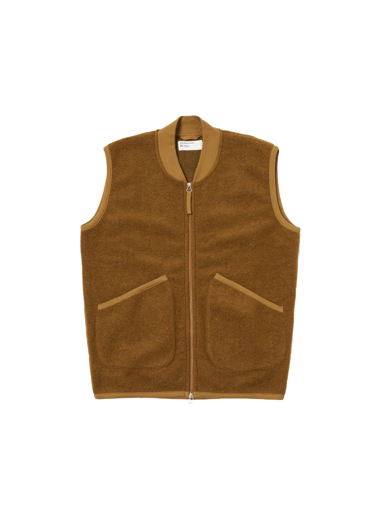 Universal Works Zip Waistcoat Wool Fleece Mustard