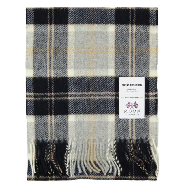 Norse Projects Moon Checked Lambswool Scarf - Navy