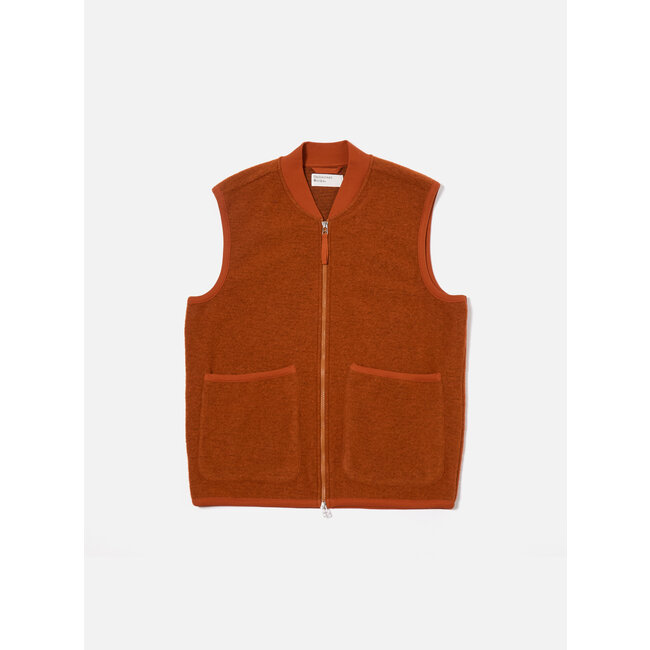 Universal Works Zip Waistcoat Wool Fleece - Rust