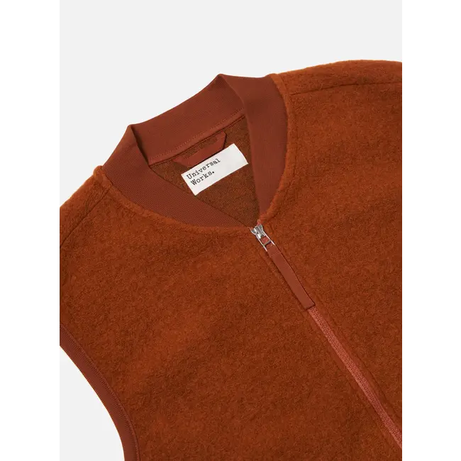 Universal Works Zip Waistcoat Wool Fleece - Rust