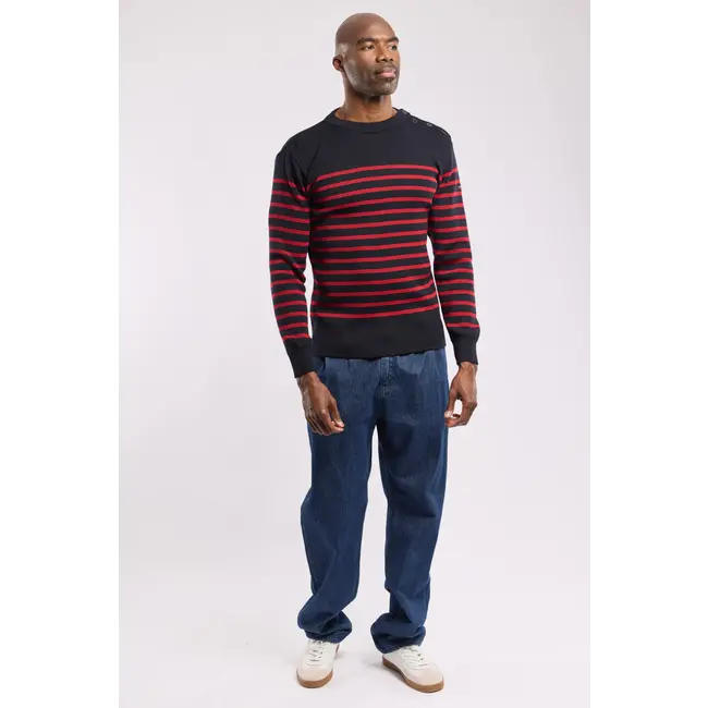 Armor-lux Sailor Sweater "Goulenez" -  Navy/Piment Red Pepper