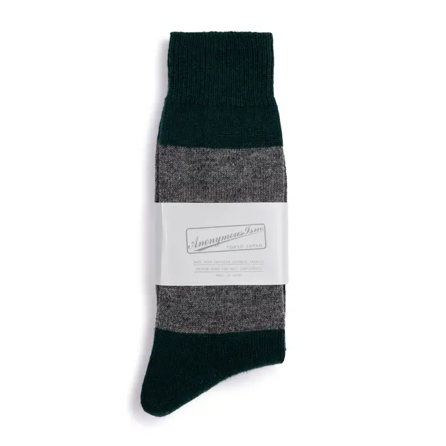 Anonymous Ism Wool Cashmere Stripes Crew - Moss