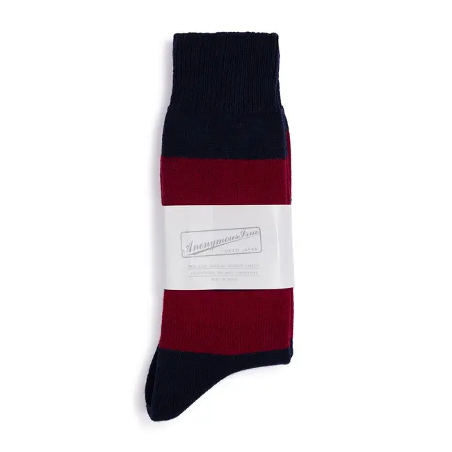 Anonymous Ism Wool Cashmere Stripes Crew - Navy Melange