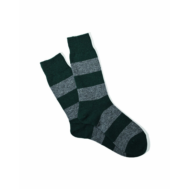 Anonymous Ism Wool Cashmere Stripes Crew - Moss