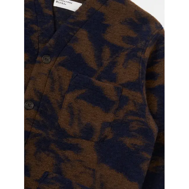 Universal Works Cardigan Studio Fleece - Navy / Brown