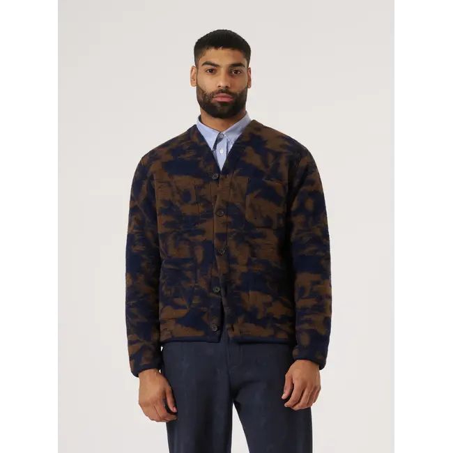 Universal Works Cardigan Studio Fleece - Navy / Brown
