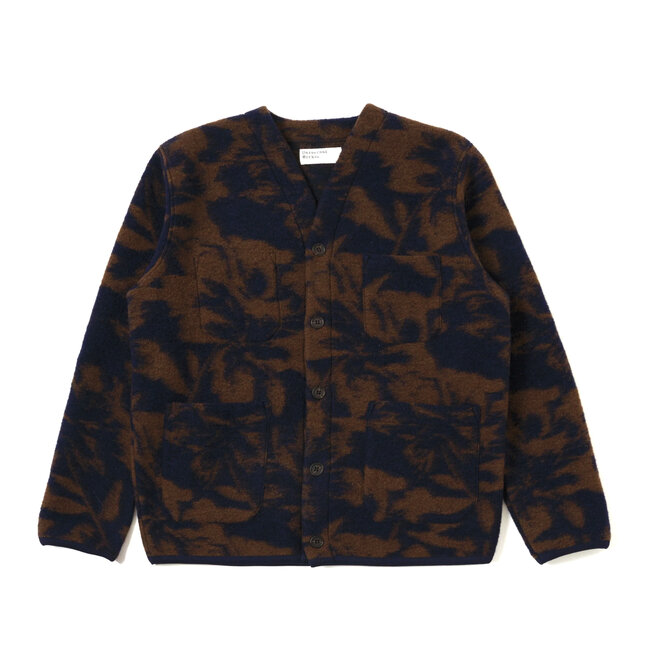 Universal Works Cardigan Studio Fleece - Navy / Brown