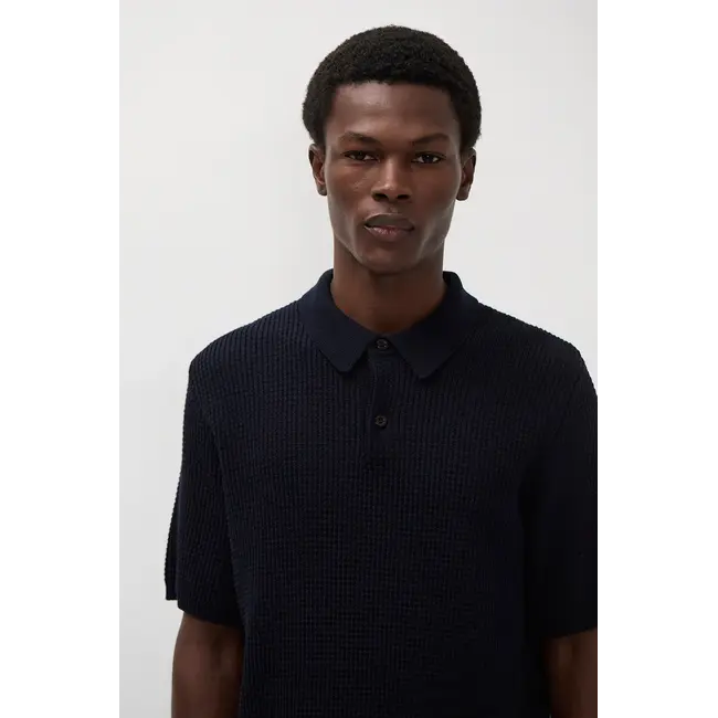 Norse Projects Anholt Cotton Crepe Polo - Dark Navy