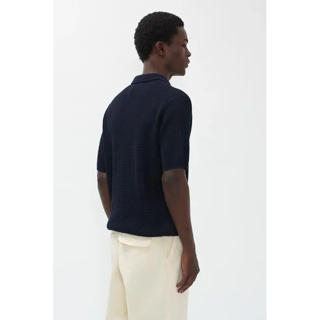 Norse Projects Anholt Cotton Crepe Polo - Dark Navy