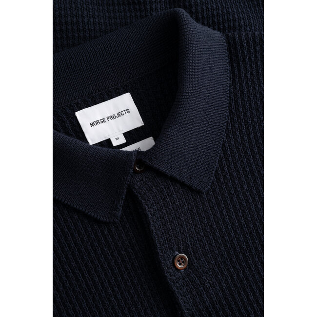 Norse Projects Anholt Cotton Crepe Polo - Dark Navy