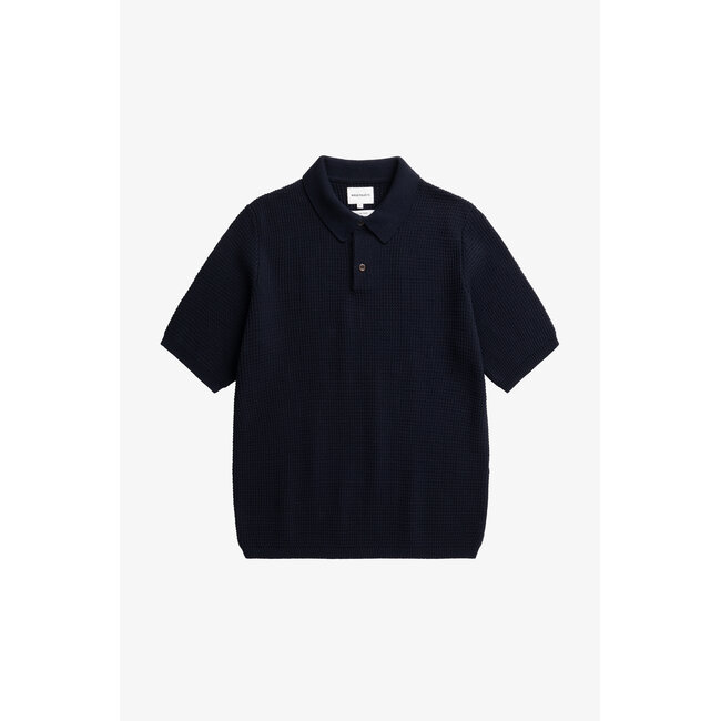 Norse Projects Anholt Cotton Crepe Polo - Dark Navy