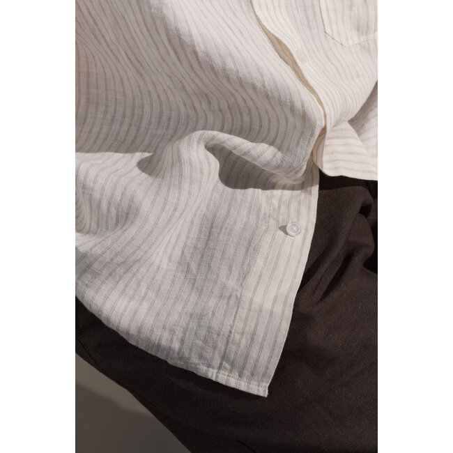 About Companions Klaas Shirt  - Pure Linen Striped Vintage Sand