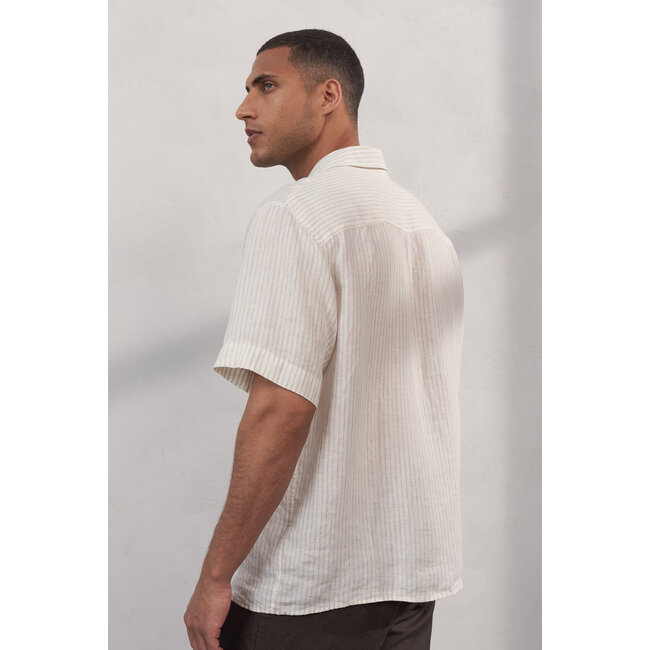About Companions Klaas Shirt  - Pure Linen Striped Vintage Sand