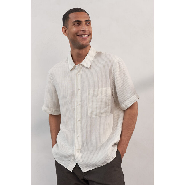 About Companions Klaas Shirt  - Pure Linen Striped Vintage Sand