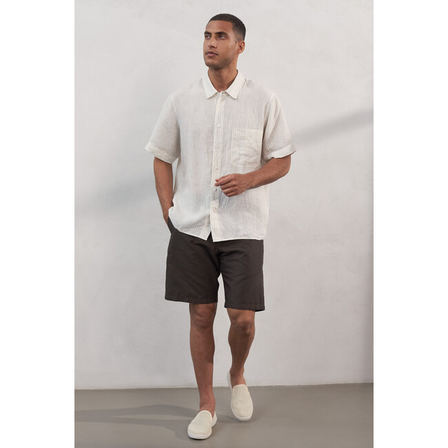 About Companions Klaas Shirt  - Pure Linen Striped Vintage Sand