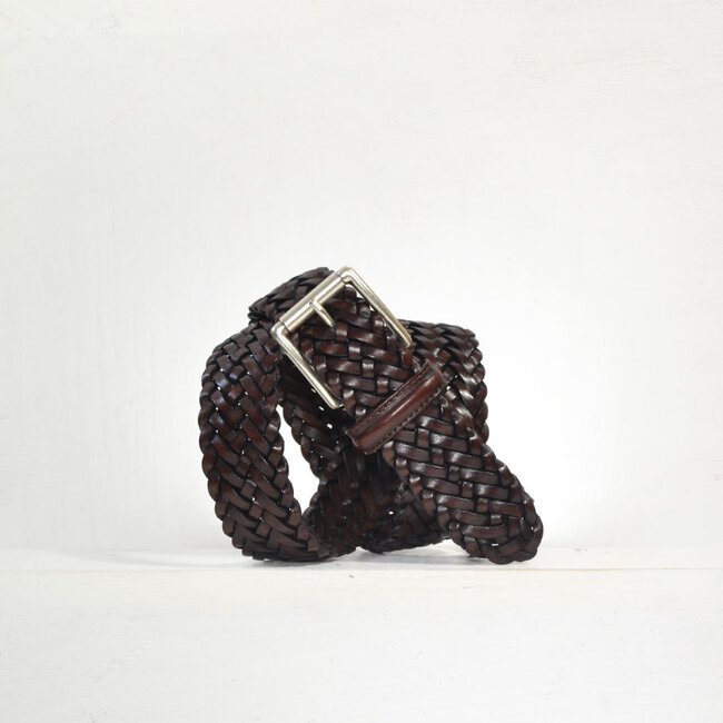 Anderson's Narrow Woven Leather Casual Belt - Brown