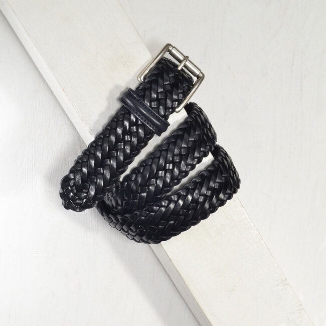 Anderson's Narrow Woven Leather Casual Belt - Black