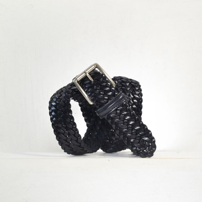 Anderson's Narrow Woven Leather Casual Belt - Black