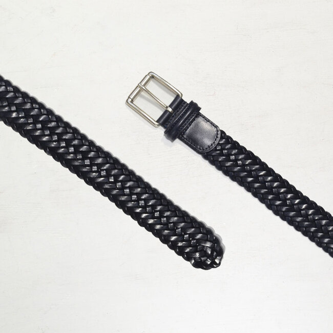 Anderson's Narrow Woven Leather Casual Belt - Black