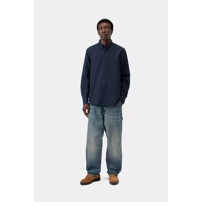 Carhartt WIP L/S Bolton Shirt - Dark Navy garment dyed