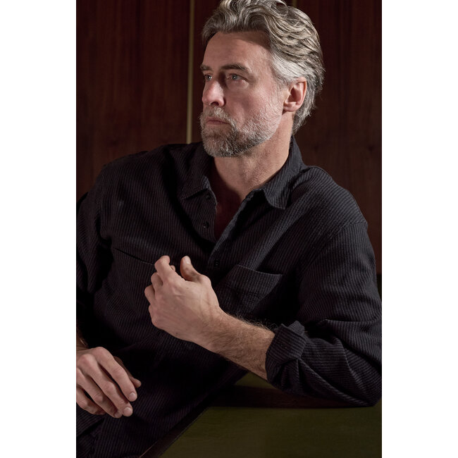 About Companions DARIO Shirt - Eco Flannel Striped Charcoal
