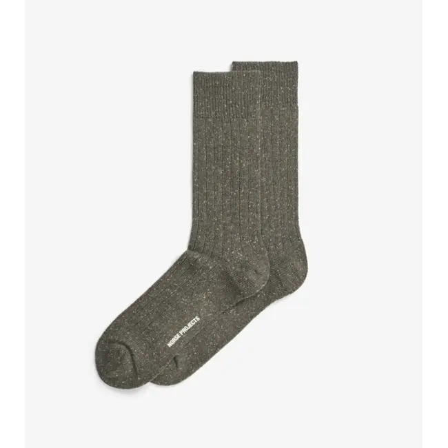 Norse Projects Bykle Neps Wool Rib Sock - Olive Night