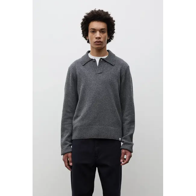 Norse Projects Anholt Lambswool Polo - Grey Melange