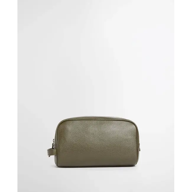 Barbour Brunton Leather Washbag - Dark Olive