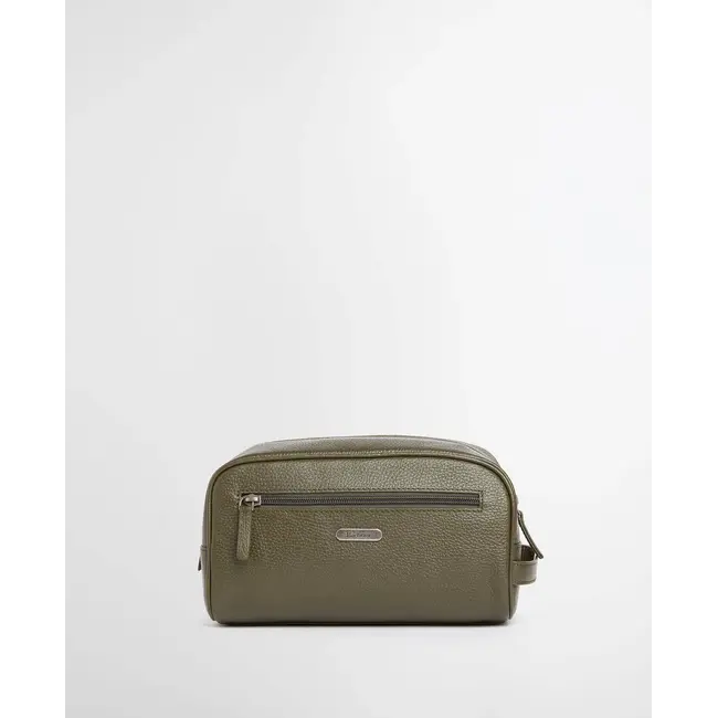 Barbour Brunton Leather Washbag - Dark Olive