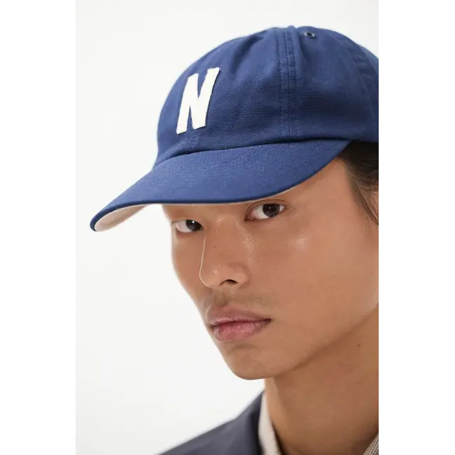 Norse Projects Light Canvas Felt N 8 Panel Cap - Dark Blue