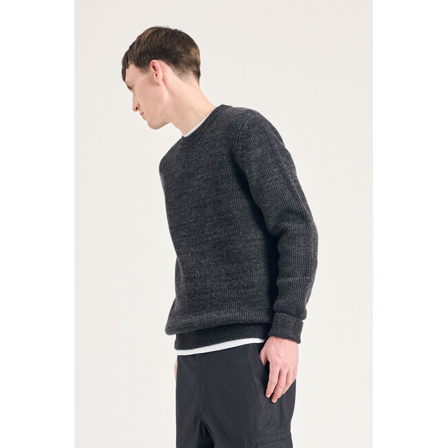 Norse Projects Henning Cotton Wool Rib Sweater - Dark Grey Melange