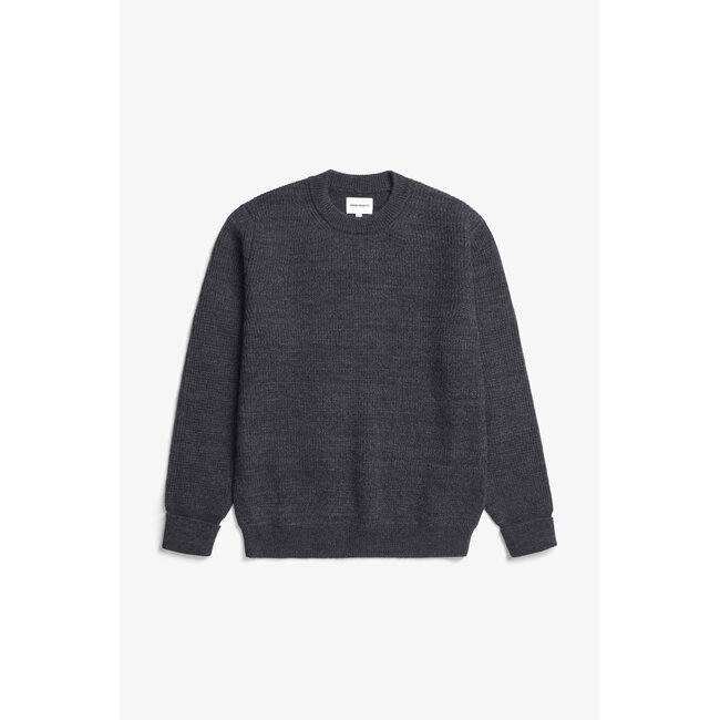 Norse Projects Henning Cotton Wool Rib Sweater - Dark Grey Melange