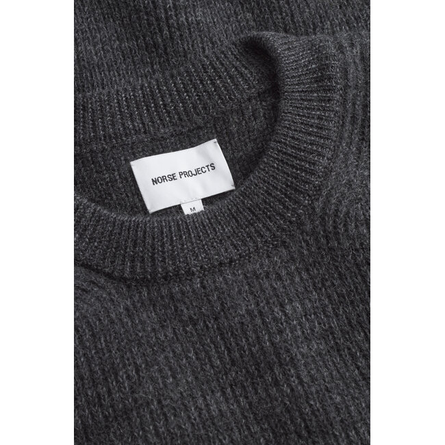 Norse Projects Henning Cotton Wool Rib Sweater - Dark Grey Melange