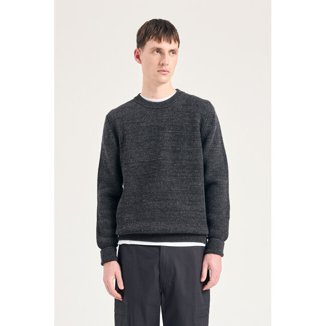 Norse Projects Henning Cotton Wool Rib Sweater - Dark Grey Melange