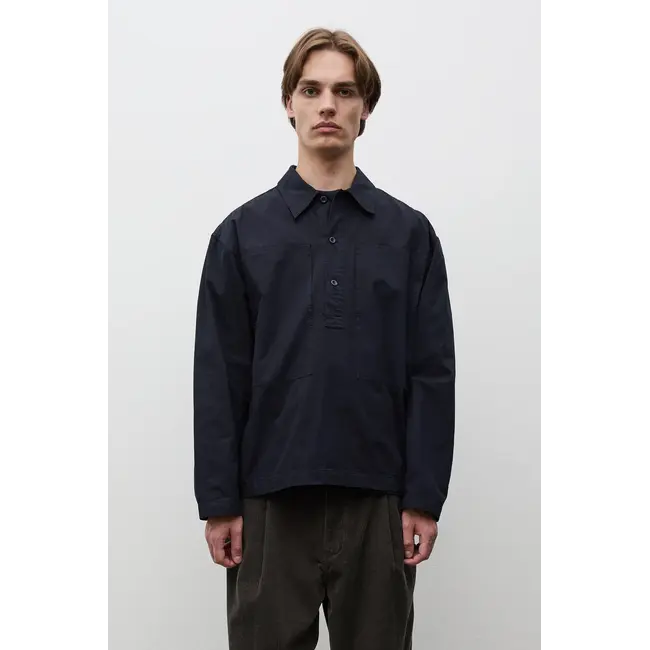 Norse Projects Grenskogen Compact Cotton Pullover Shirt - Dark Navy