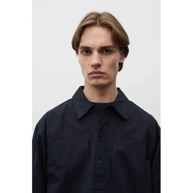 Norse Projects Grenskogen Compact Cotton Pullover Shirt - Dark Navy