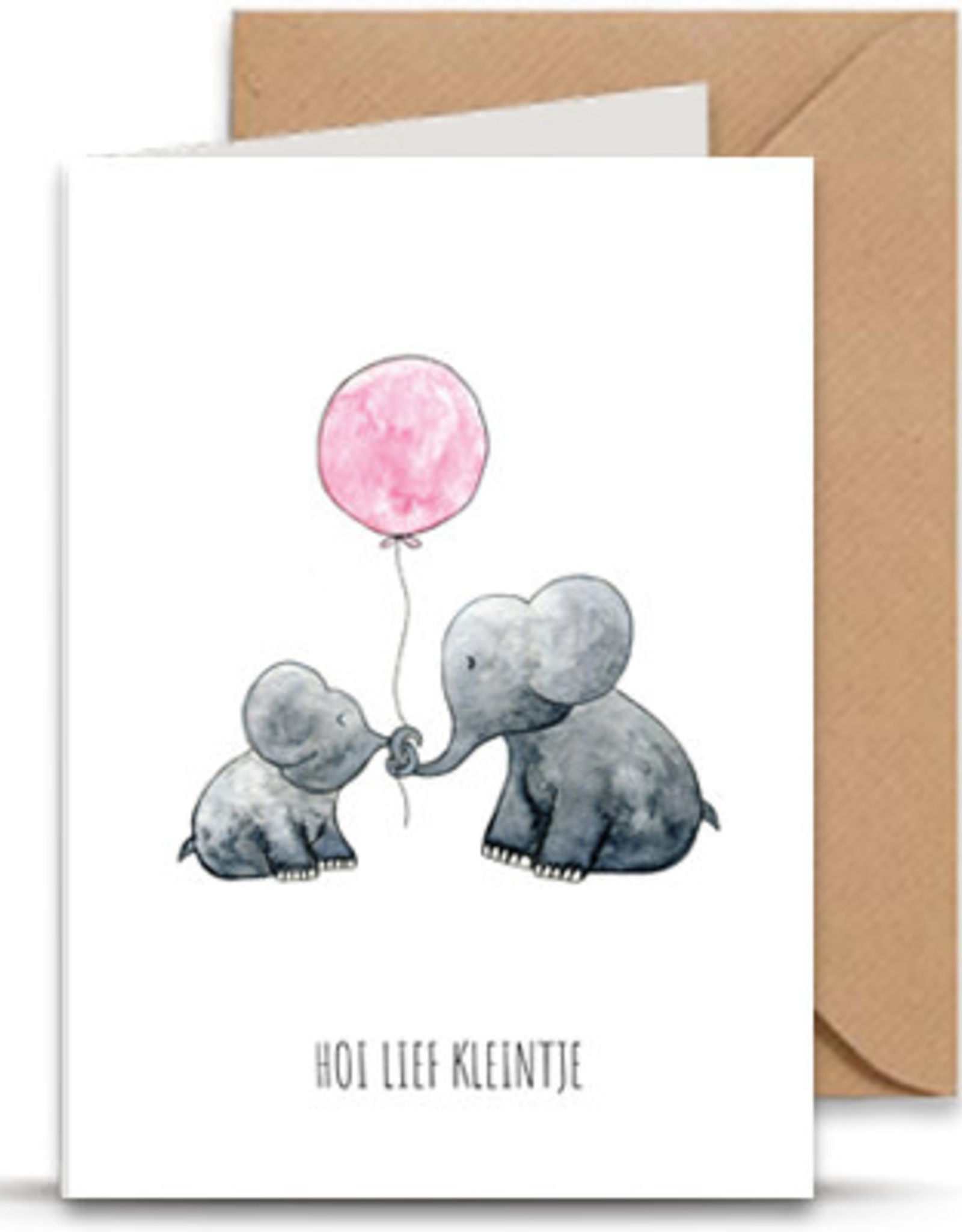 Juulz Wenskaart Juulz hoi lief kleintje olifant roze