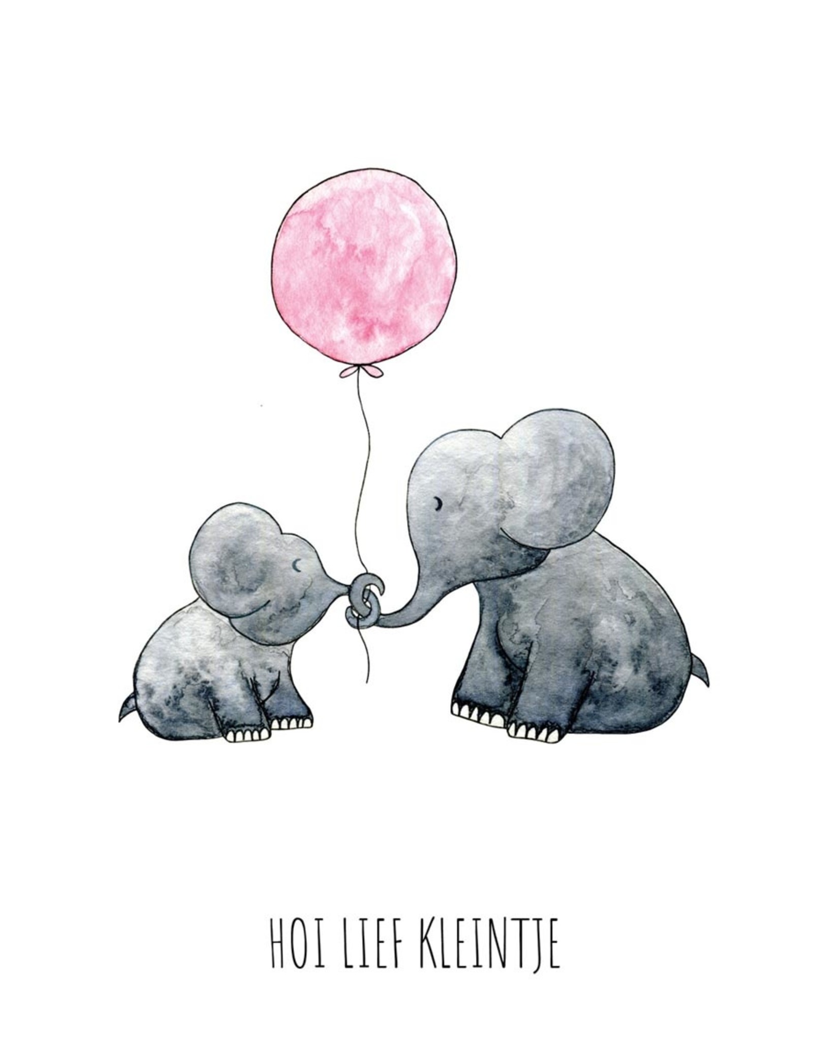 Juulz Wenskaart Juulz hoi lief kleintje olifant roze