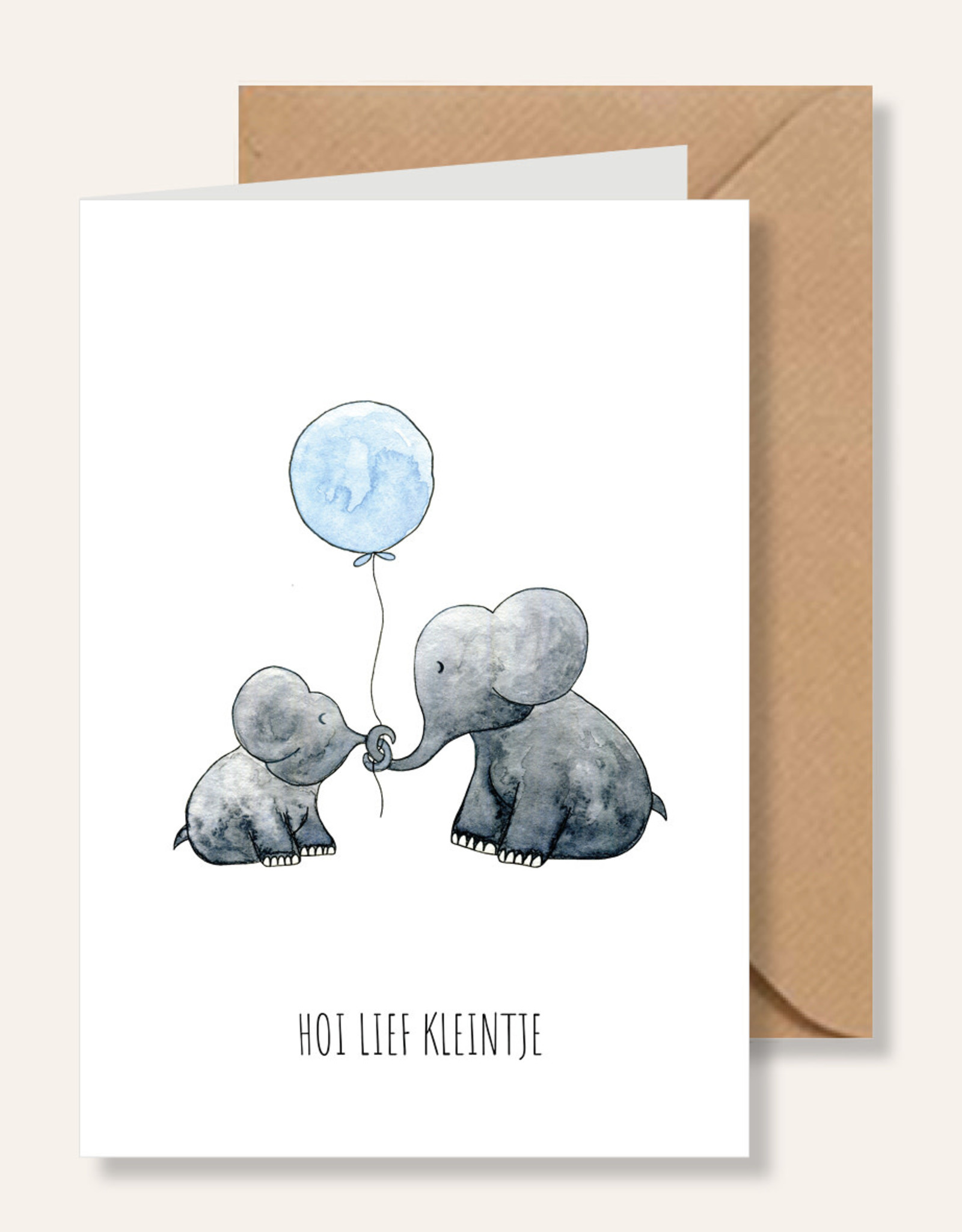 Juulz Wenskaart Juulz hoi lief kleintje olifant blauw